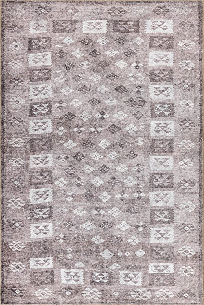 ARTLOOP Stonart Eskitme Vintage Desenli Kahverengi Otantik Yıkanabilir Şönil Halı AL 462