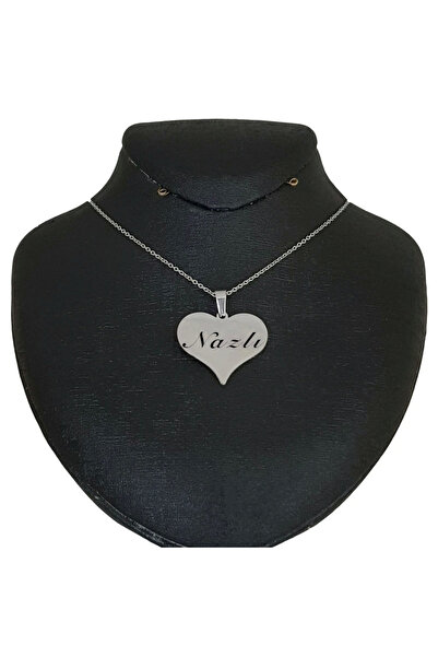 ARCHINO GOLD Nazlı Ismine Özel 925 Ayar Gümüş Plakalı Zincirli Kalp Motifli H...