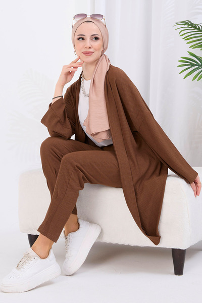 TOFİSA Cardigan Trousers Double Suit Brown - 27115