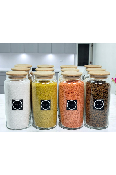 mafa home Set of 12 Wooden Vacuum Lids, Glass Storage Jars, Food Set, 1400 ml...