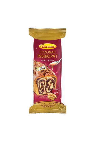 Boromir Prăjitură cu sirop de nuci și cireșe Cozonac, 550g Boromir