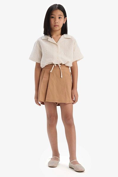 DeFacto D9146 White Girl's Cropped Fit Muslin Short Sleeve Shirt