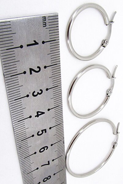 Takı Dükkanı 21-26-36 mm 3'lü Kadın Halka Çelik Küpe Seti mse29