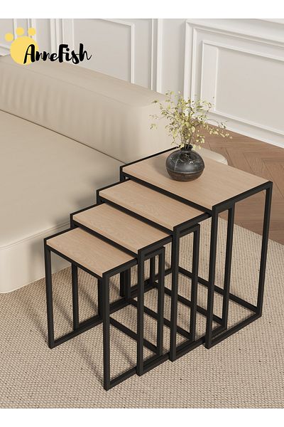 AnneFish 4Pcs C-Shaped Coffee Service Table Set Side Nesting Table Table Small Coffee Table Couch Table