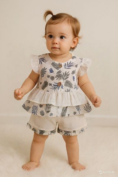 Balbadem baby kids Leaf Pattern Linen Baby Girl Summer Combination 6-18 Months