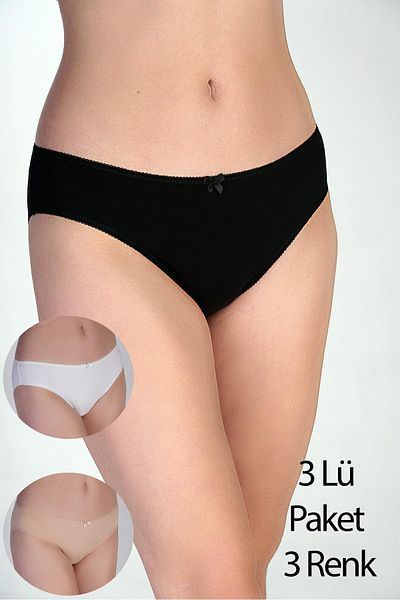 cotonhause Women's Cotton Bikini Panties 3 Pack – Normal Waist Black-White-Skin 365001