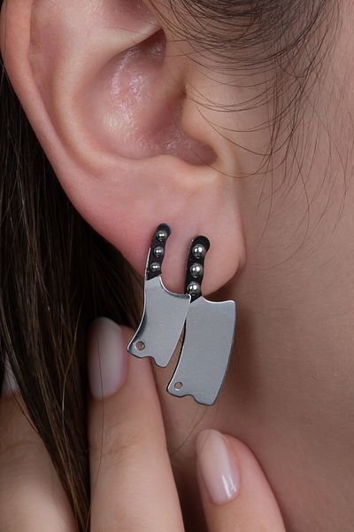 Takı Dükkanı Master Chef 1 Small 1 Large Size Steel Line Earrings Mse18