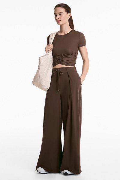 Oysho Light Touch Pleated Wide-leg Trousers