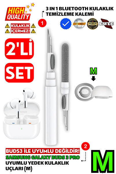 EWEC Samsung Galaxy Buds3 Pro Uyumlu Yedek Silikon Kulaklık Ucu Ve 3 In 1 Tem...