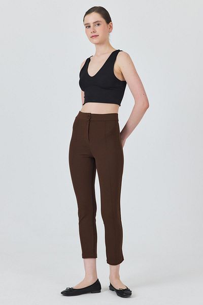 Rays Coffee High Waist Rib Stitching Detail Leggings Pants 6875A