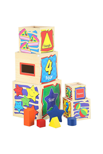 OEM Jucarie educativa si senzoriala Montessori, tip turn, din lemn, 5 cuburi