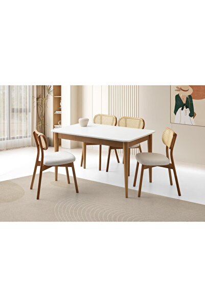 Levent Mobilya Aksesuar Finike Masa, Zerda Sandalye, Beyaz, 130x80