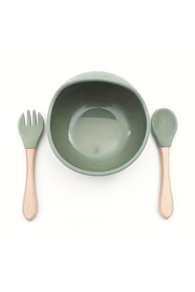 OEM Set hranire bebelusi si copii, pentru diversificare din silicon, BPA free, 6+ luni, bol si tacamuri