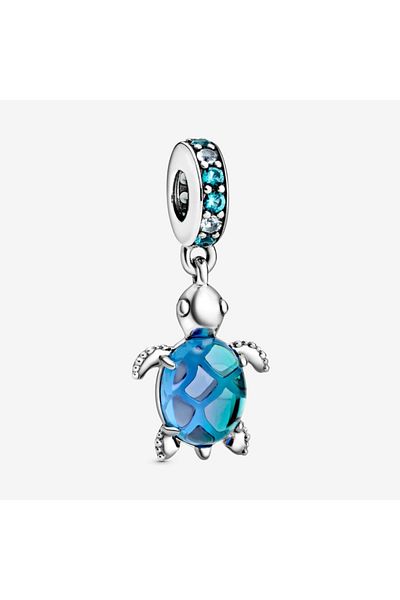 Pandora Colier Pandora cu Pandantiv tip broasca Testoasa murano Albastru, Argint 925 - 45 cm
