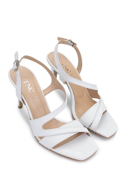 Tamer Tanca Women's Genuine Leather White Heeled Shoes