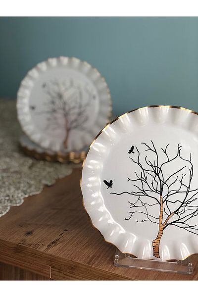 B&M Tree Patterned Curved Cake Plate 6 Pieces