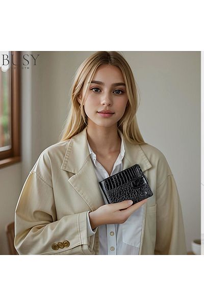 Busy Lady&Gentleman Black Rouge women's wallet, natural patent leather, multiple compartments, photo, ID card, black