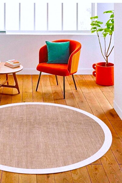 Hevia Home Covor rotund de bucătărie - lavabil, bază anti-alunecare, aspect paie, covoraș de hol maro crem