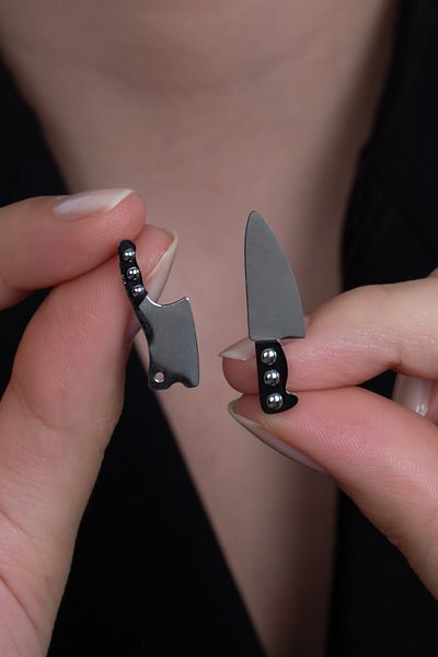 Takı Dükkanı Master Chef Small Size 1 Line 1 Blade Steel Earrings Pair Mse21