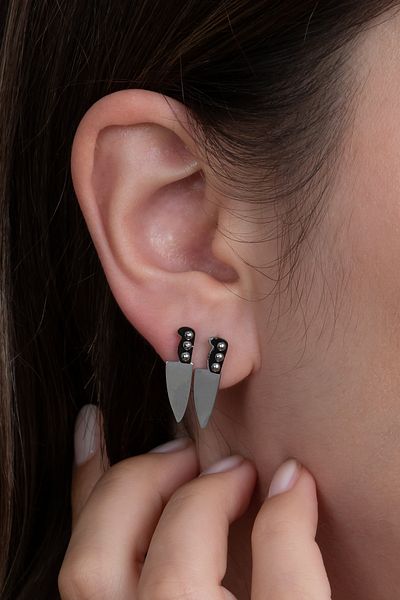 Takı Dükkanı Master Chef Small Size Steel Knife Earrings (2 Pcs) Mse15