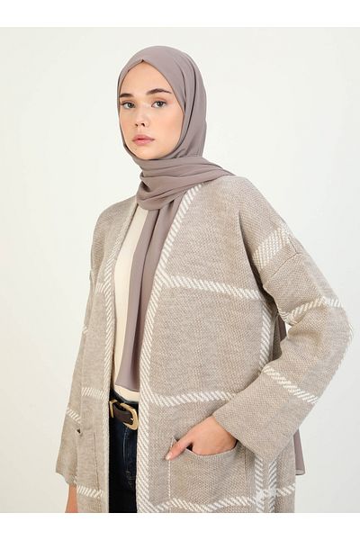 Refka Long Mink Refka Knitwear Cardigan - Stripe Detailed