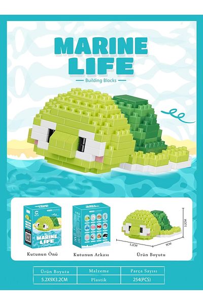 LiderGlobal Bricks Cute Turtle Mini Block Building Block Figure Marine Life