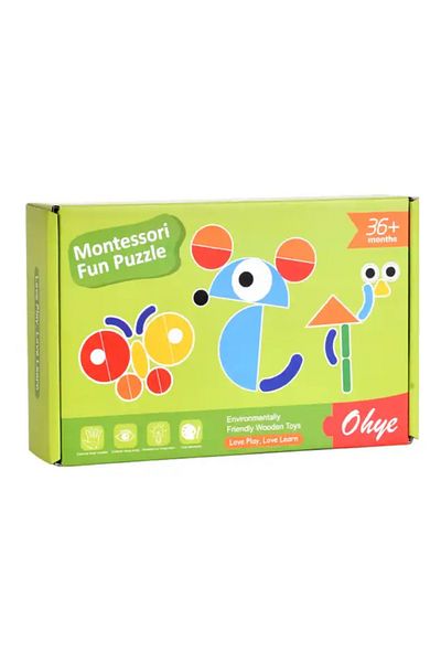 OEM Tangram educational game with 30 multicolored wooden geometric pieces, Montessori