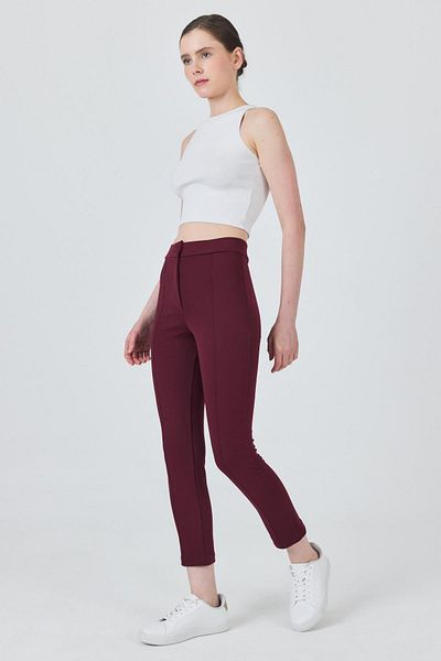 Rays Burgundy High Waist Rib Stitching Detailed Leggings Trousers 6875A