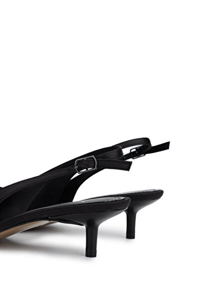 Tamer Tanca Kadın Vegan Siyah Saten Topuklu Ayakkabı