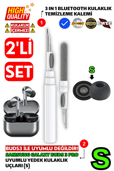 EWEC Samsung Galaxy Buds3 Pro Uyumlu Yedek Silikon Kulaklık Ucu ve 3 in 1 Tem...