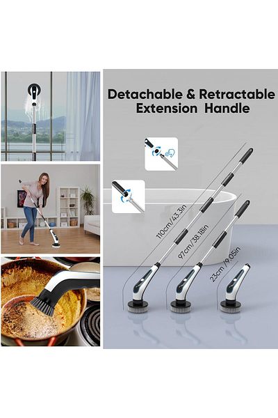 OEM Electric Rotating Brush for Cleaning, 9 Heads, 120 Minute Runtime, 400 RPM, 2 Speeds, Black/White
