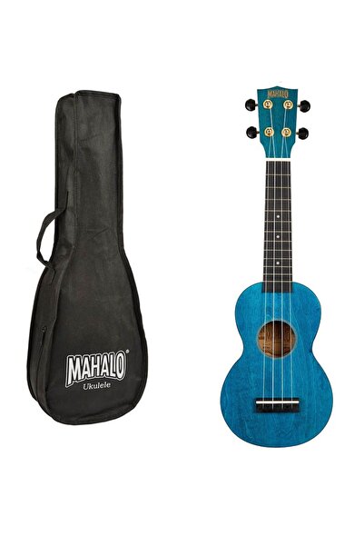 Mahalo Slimline Ms1tbu Сопраново Укулеле, Прозрачно Синьо, Калъф, 3 Прагчета