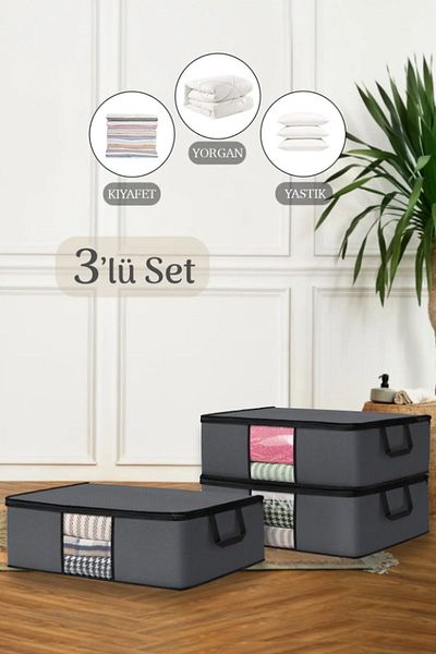 Helen's Home 3 Pieces Anthracite Gray Windowed Clothes Storage Bag 64x45x22