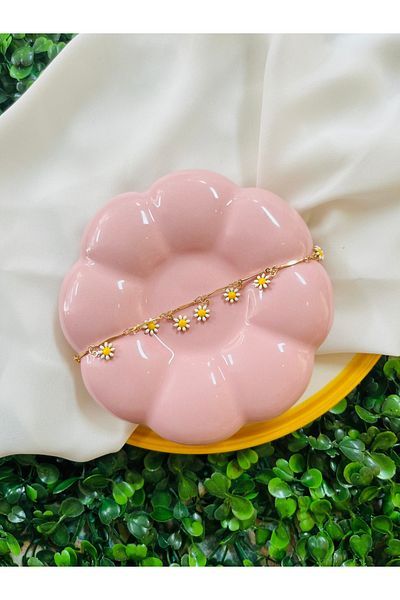 PONÇİK ACCESSORİES Gold Daisy Anklets (Average Size Is 26 cm)