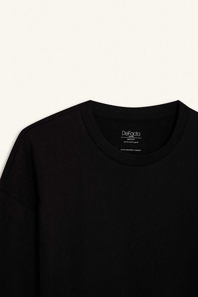 DeFacto D6070 Tricou negru 100% bumbac cu decolteu rotund, simplu, cu mânecă scurtă