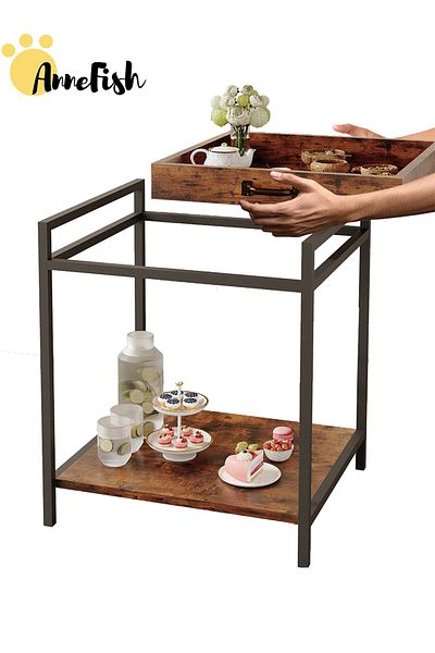 AnneFish 60*40*43cm Side Table Tray Coffee Service Table Removable Top End Table Sofa Bedside Table