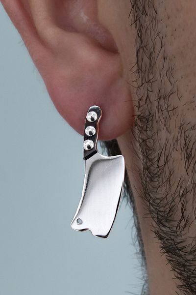 Takı Dükkanı Master Chef Large Size Steel Row Earrings (1 Pc) Mse12