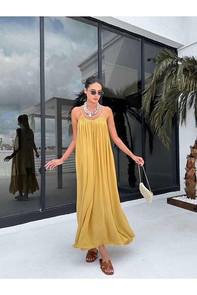 My Blog Rochie cu bretele muștar - 3173