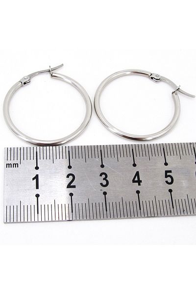Takı Dükkanı 26mm Women's Hoop Steel Earrings Pair Italian Locked Mse26