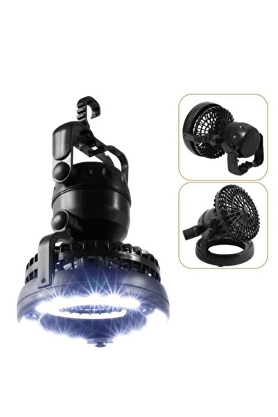 Home Taşınabilir Kamp Lambası – Fanlı Çadır Lambası, Tavan Vantilatörü Ve Işık, Kancalı 18 Led 2ın1 Fener