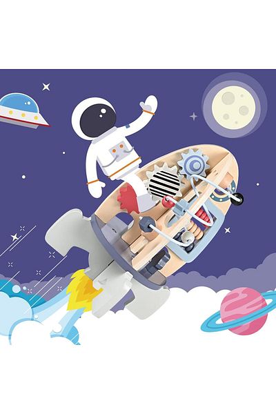 OEM Montessori activity center in the shape of a spaceship, made of wood