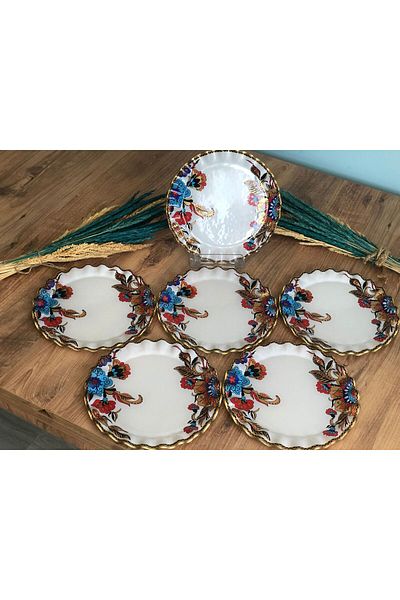 B&M White Flower Curved Cake Plate 6 Pieces