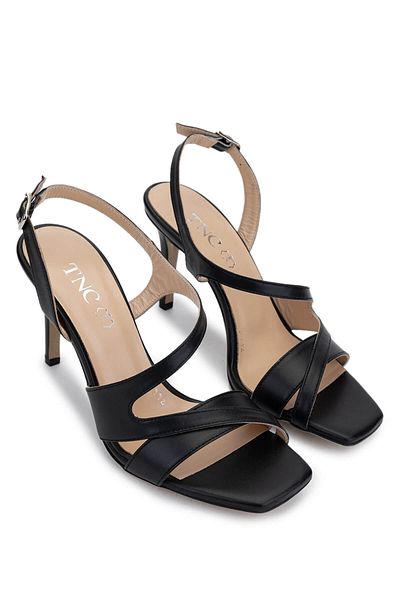 Tamer Tanca Women's Genuine Leather Black Leather Heeled Shoes