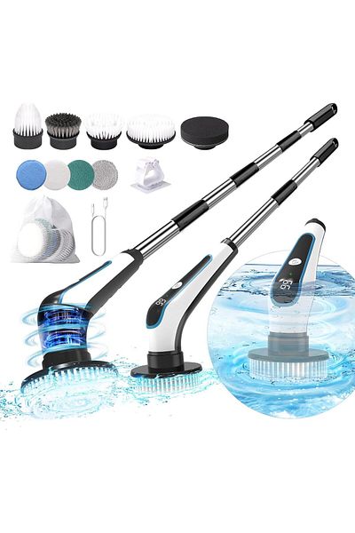 OEM Electric Rotating Brush for Cleaning, 9 Heads, 120 Minute Runtime, 400 RPM, 2 Speeds, Black/White