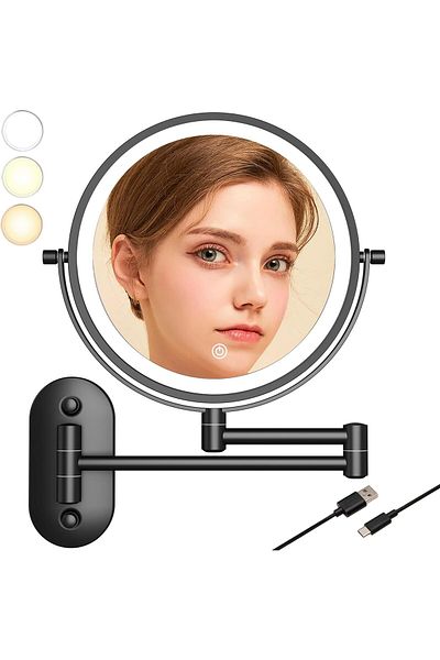 OEM Oglindă cosmetică pentru machiaj, iluminare LED cu reglare a intensității și 3 culori, braț extensibil, negru