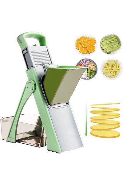 OEM Feliator de legume, multifuncțional, pliabil, manual, peste 40 de forme/mărimi, lame din oțel inoxidabil, verde