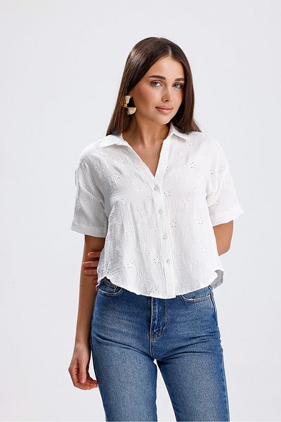 jöns since 1997 Cămașă scurtă de muselină din bumbac brodat floral pentru femei