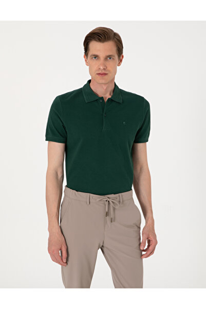 Pierre Cardin Koyu Yeşil Slim Fit %100 Pamuk Polo Yaka Basic Tişört 50306448-VR079