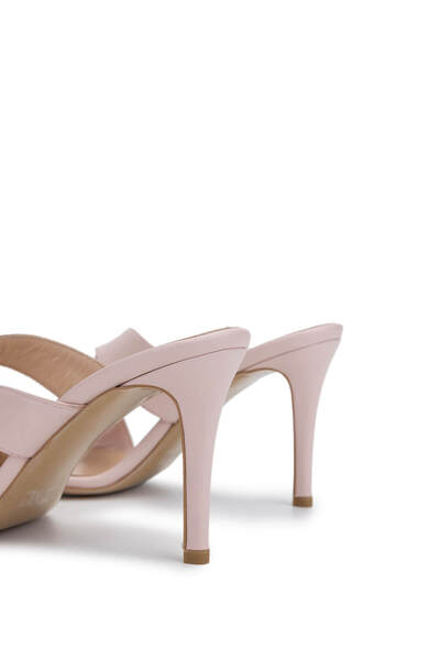 Tamer Tanca Γυναικείες παντόφλες με τακούνι από γνήσιο δέρμα σε σκόνη