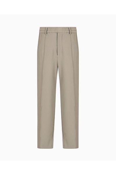 Emporio Armani Men's Comfortable Fit Flexible Textured Fabric Pleated Wide Leg Beige Pants Em001508 Af14076-U6218